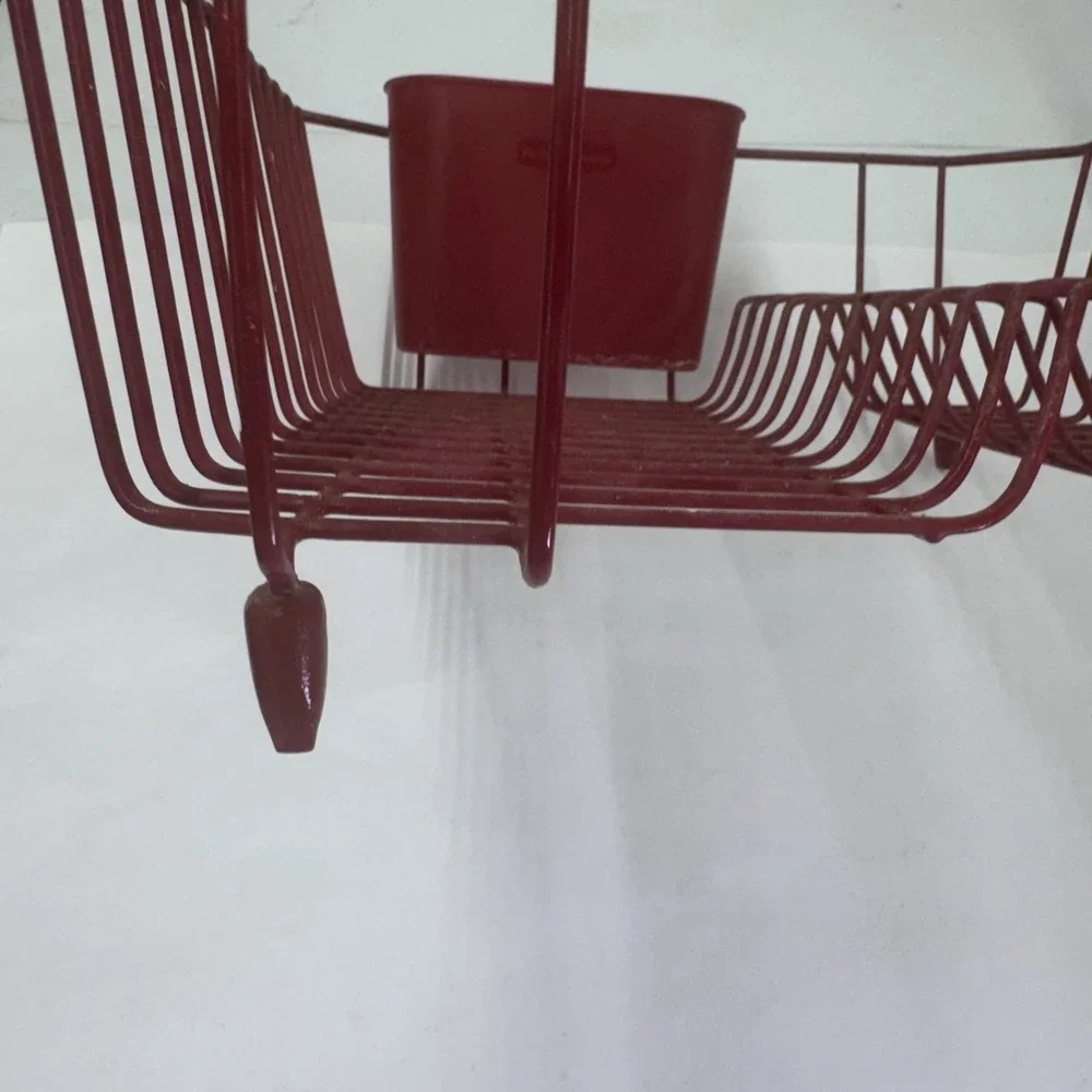 Vtg RED Rubbermaid Coated Wire Sink Dish Drainer Rack Rubber 14.25x12.75